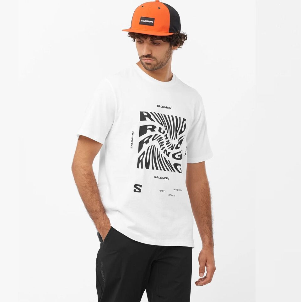 Salomon Running Graphic SS Tee Erkek T-Shirt Beyaz - L
