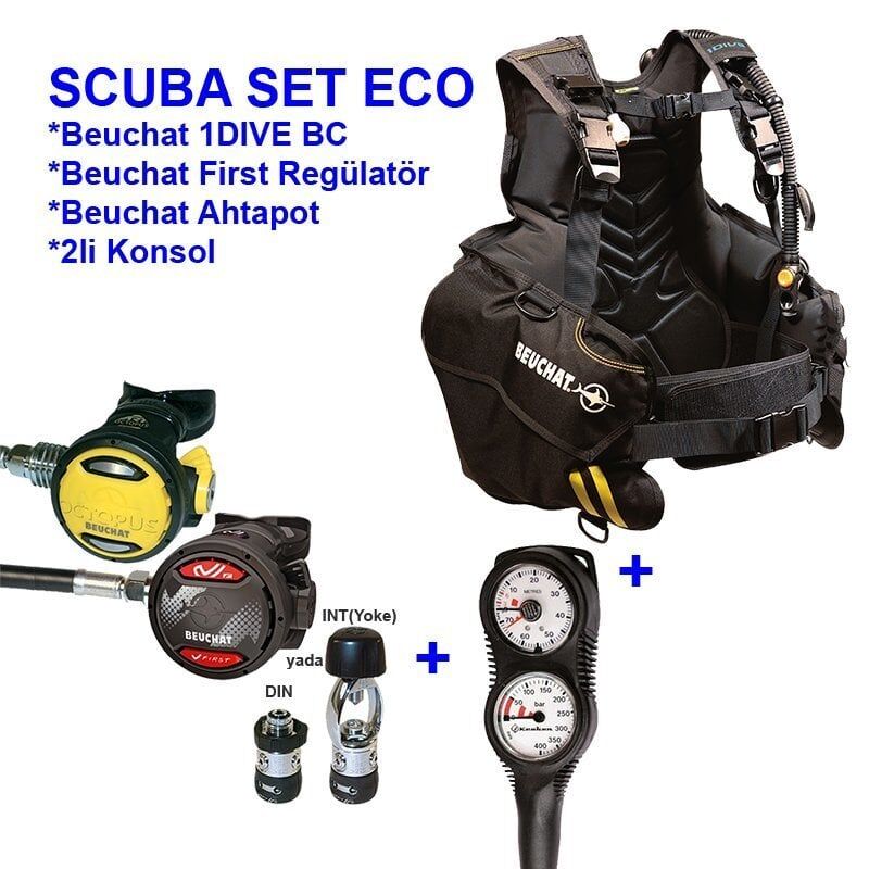 BEUCHAT Scuba Set ECO, 1DIVE Bc, Regülatör, Ahtapot, Konsol INT(Yoke) - M-L