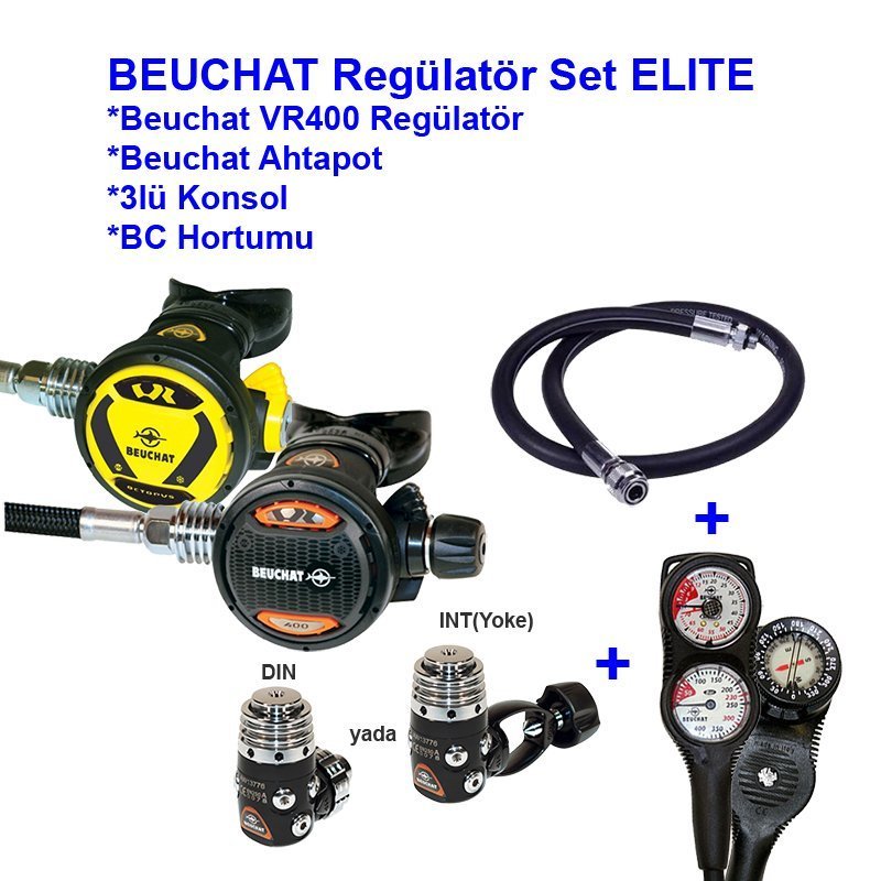 BEUCHAT Regülatör Set ELITE VR400, Ahtapot, Konsol, BC Hortumu ve Çanta dahil
