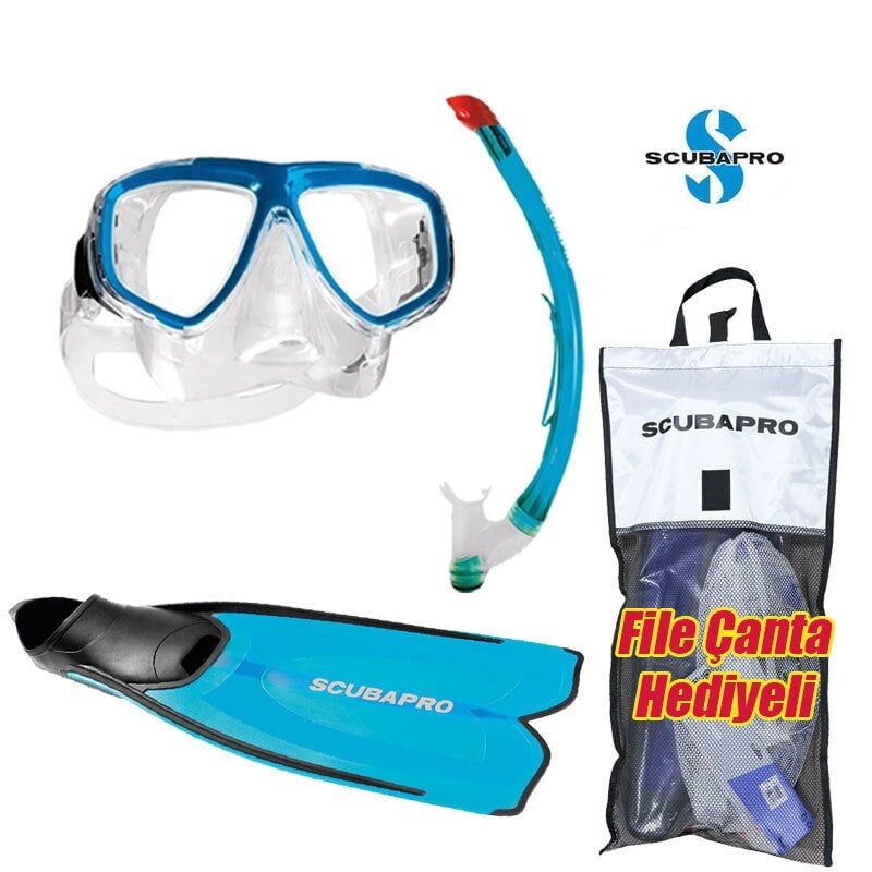 Scubapro Fluida Maske, Palet, Şnorkel Dalış Seti Mavi - 44-45