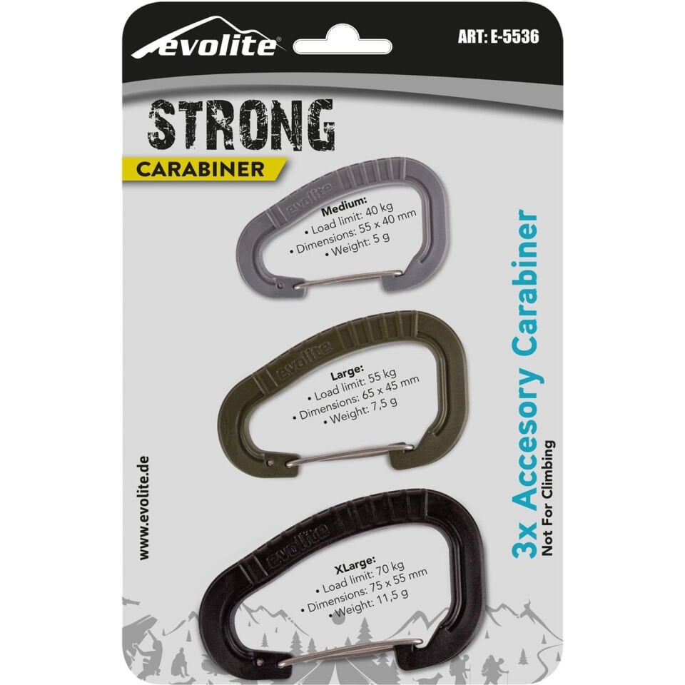 Evolite Strong 3'lü Karabina Seti - Siyah/Haki/Gri