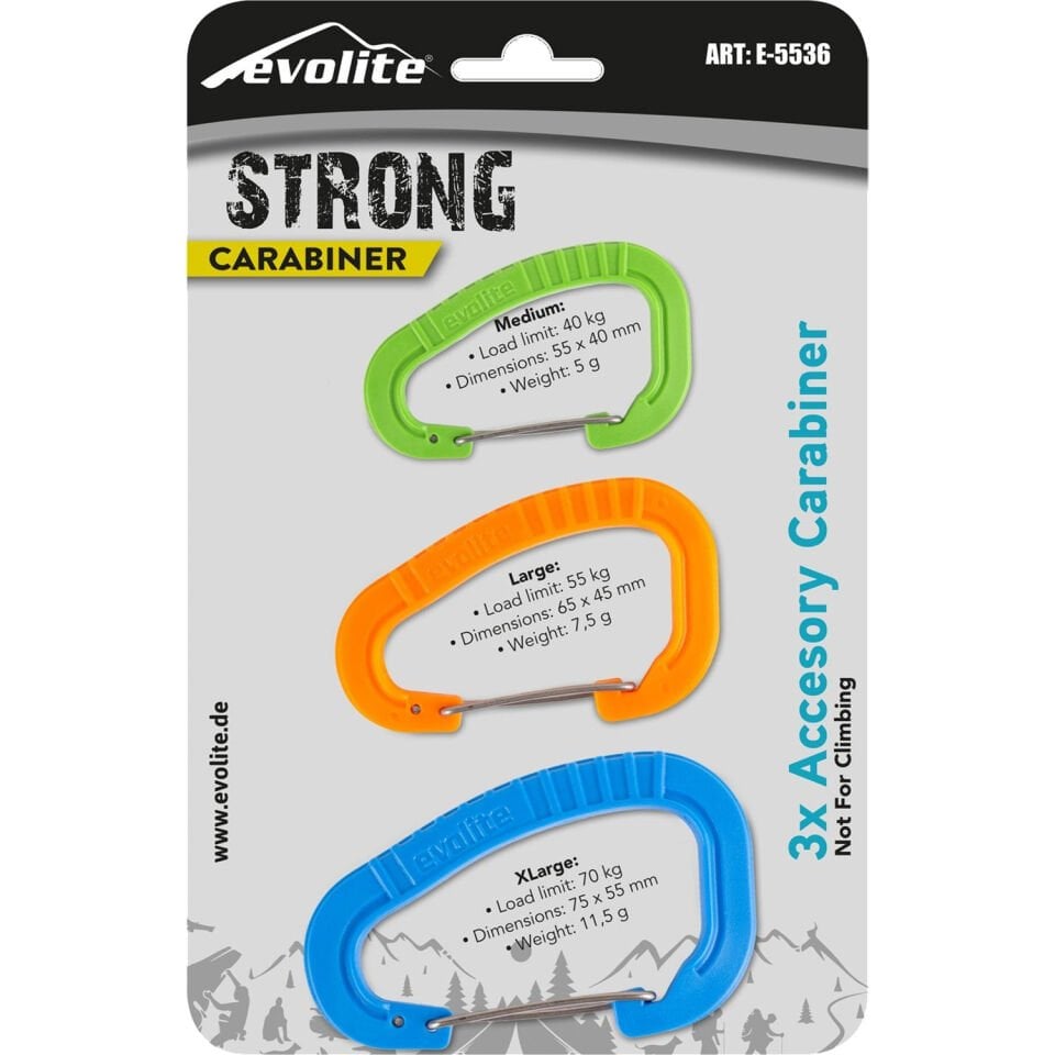 Evolite Strong 3'lü Karabina Seti - Mavi/Turuncu/Yeşil