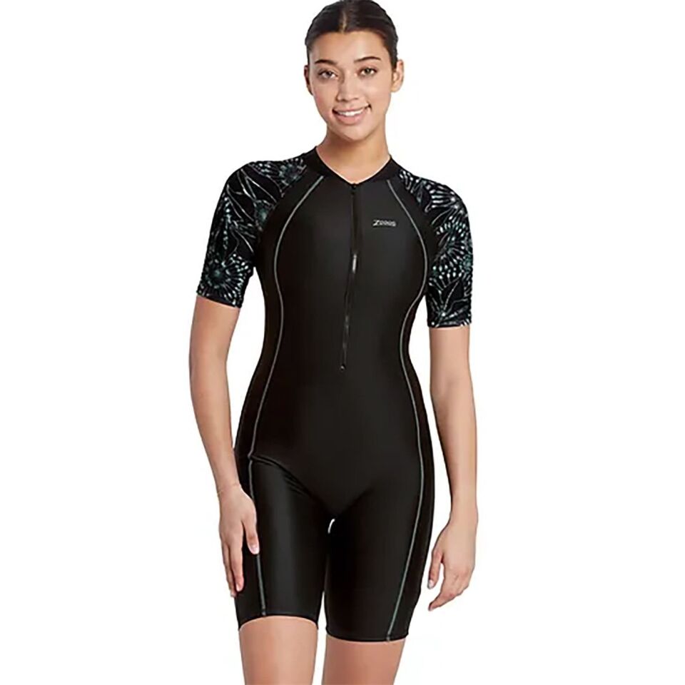 Zoggs Stellar Kneesuit Sleeve Print Kadın Mayosu Siyah - 42