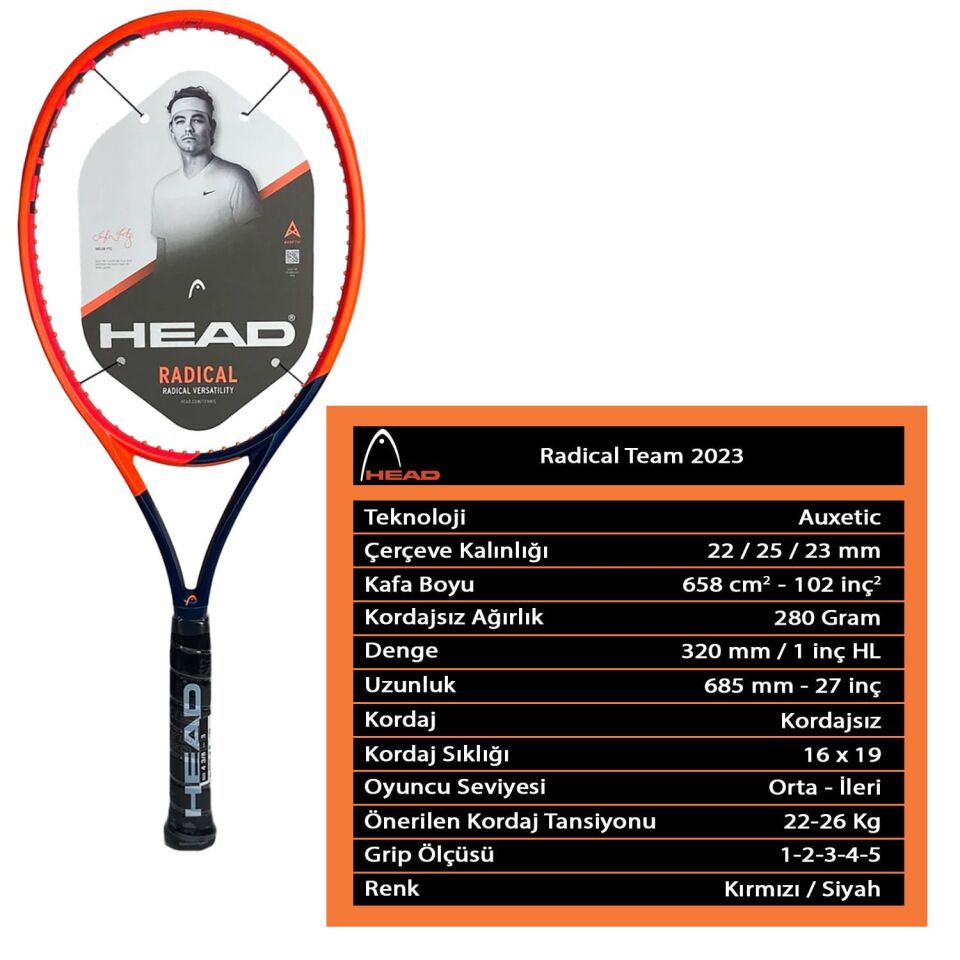Head Radical Team 2023 Kordajsız Tenis Raketi Karışık - L2