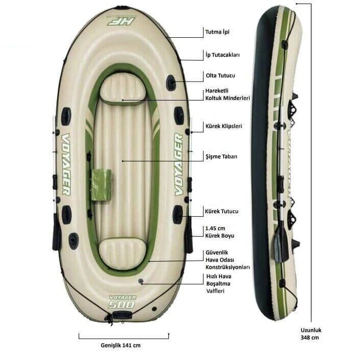 Bestway Voyager 500 Şişme Tabanlı Bot Kürek ve Pompa Hediyeli