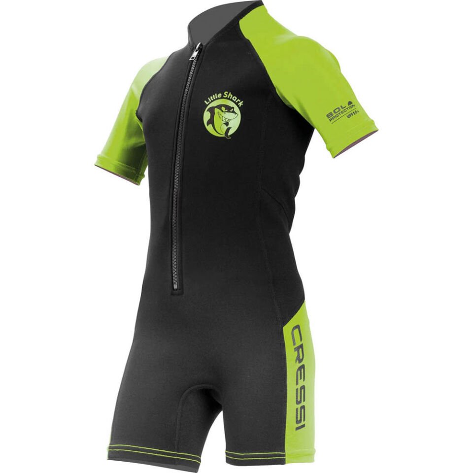 Cressi Little Shark Junior Shorty Dalış Elbisesi BLACK / LIME - 2MM - 13/14 YAŞ